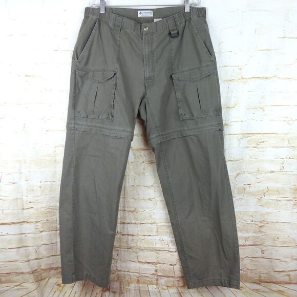 Columbia VTG Y2K Convertible Cargo Pants Mens 36X30 Olive Green Zip Off Cotton - Picture 1 of 13